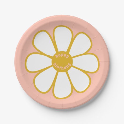 Cute Retro Daisy Flower Happy Birthday Papieren Bordje (Voorkant)