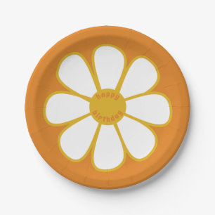 Cute Retro Daisy Flower Happy Birthday Papieren Bordje
