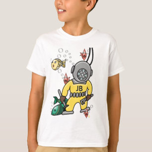 Cute Retro Deep Zee Diver and Fish - Monogramed T-shirt