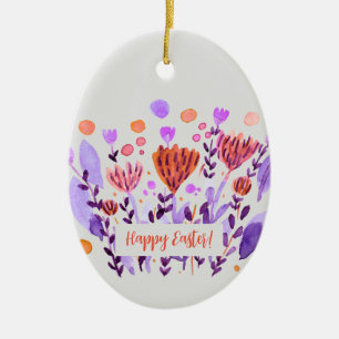 Cute retro-doodle bloemen Pasen Keramisch Ornament