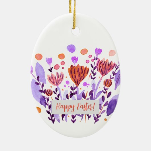 Cute retro-doodle bloemen Pasen Keramisch Ornament (Achterkant)