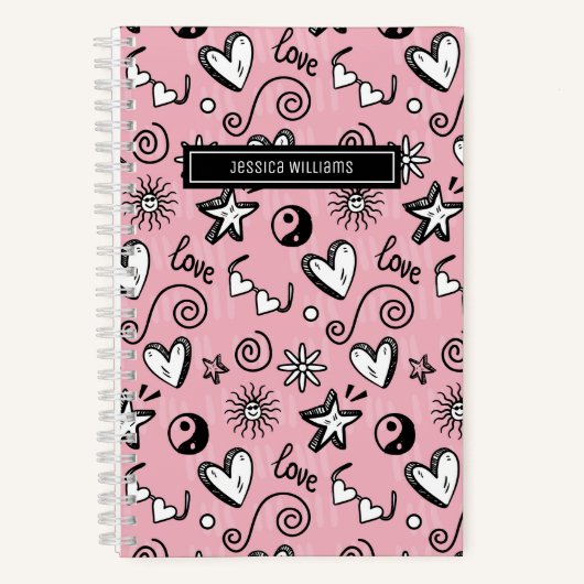 Cute Retro Doodle Hart Ster Liefde Spiraal Patroon Notitieboek (Voorkant)
