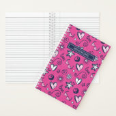 Cute Retro Doodle Heart Star Love Patroon Roze Notitieboek (Binnen)