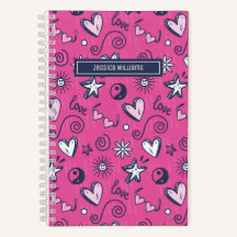 Cute Retro Doodle Heart Star Love Patroon Roze