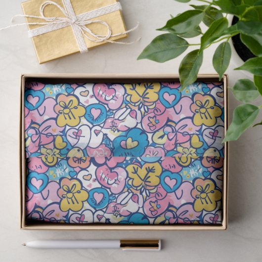 Cute Retro Doodle Hearts Love Artistic Pattern  Tissuepapier (Geschenk)