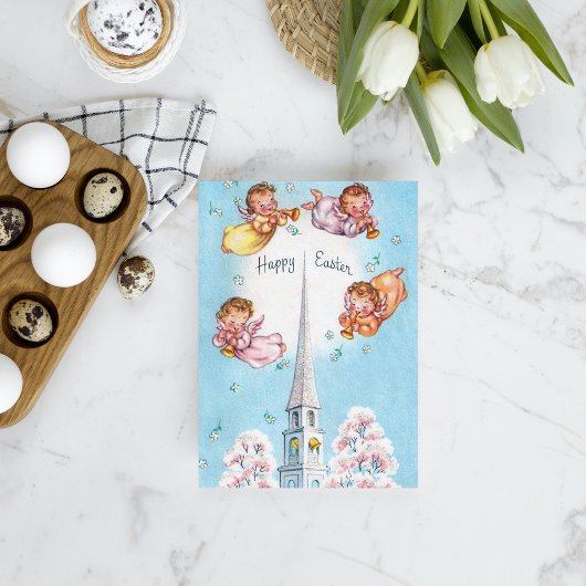Cute retro Easter Angels voegt bericht toe Kaart
