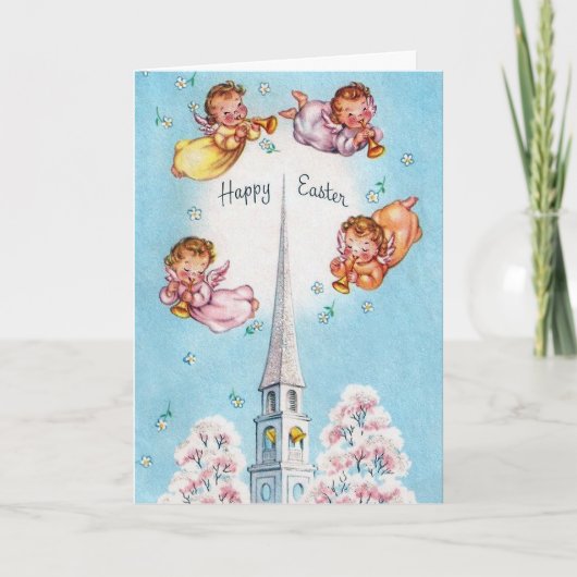Cute retro Easter Angels voegt bericht toe Kaart (Voorkant)