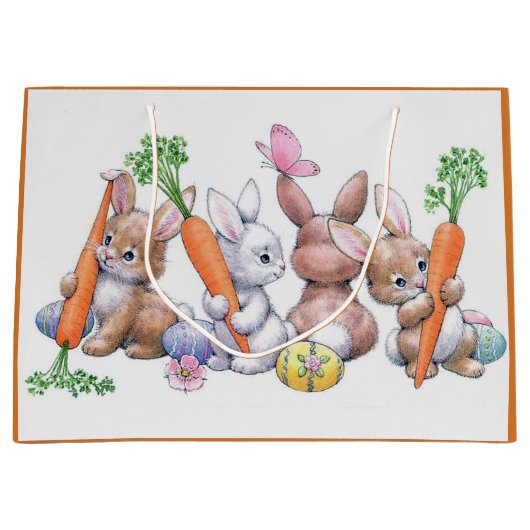 Cute retro  Easter bunnies Groot Cadeauzakje (Voorkant)