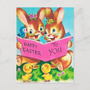 Cute retro Easter Bunnies Holiday briefkaart