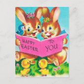 Cute retro Easter Bunnies Holiday briefkaart (Voorkant)