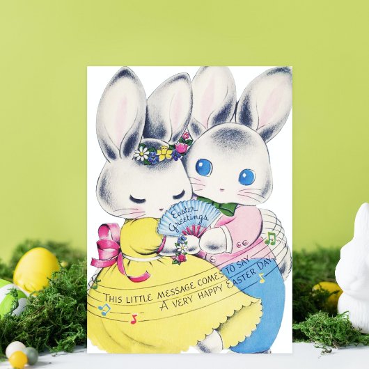 Cute retro Easter bunnies toevoegen bericht Feestdagenkaart