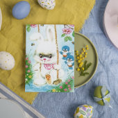 Cute retro Easter bunny add message card Feestdagenkaart