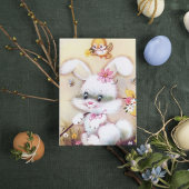 Cute retro Easter bunny add message card Feestdagenkaart