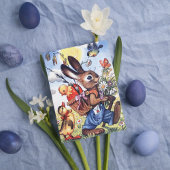 Cute retro  Easter bunny add message card Feestdagenkaart