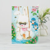 Cute retro Easter bunny add message card Feestdagenkaart (Staand voorkant)