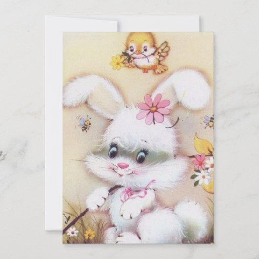 Cute retro Easter bunny add message card Feestdagenkaart (Voorkant)