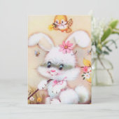 Cute retro  Easter bunny add message card Feestdagenkaart (Staand voorkant)