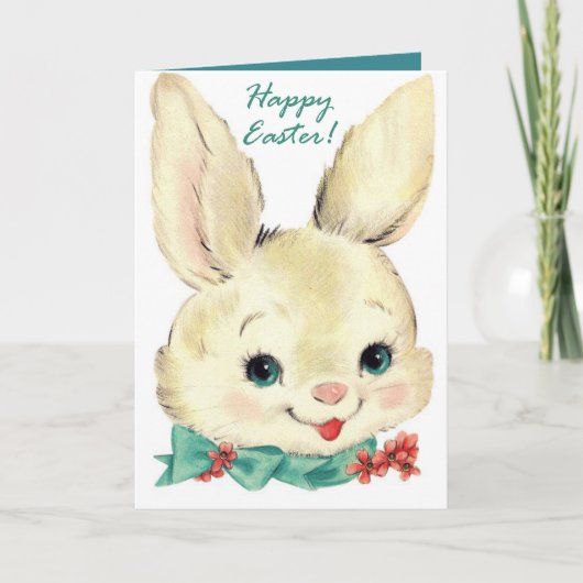 Cute retro Easter bunny add message Feestdagen Kaart (Voorkant)