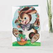 Cute retro Easter bunny add message Feestdagen Kaart (Voorkant)