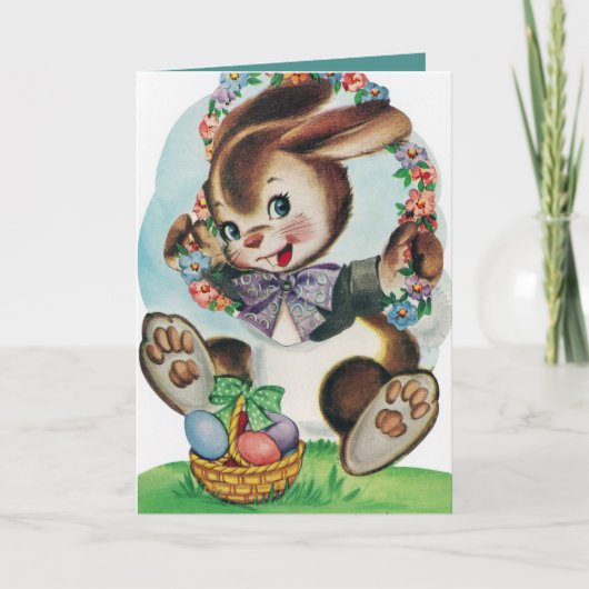Cute retro  Easter bunny add message Feestdagen Kaart (Voorkant)