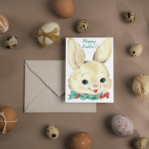 Cute retro Easter bunny add message Feestdagen Kaart