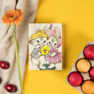 Cute retro Easter bunny add message Feestdagen Kaart