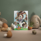 Cute retro Easter bunny add message Feestdagen Kaart