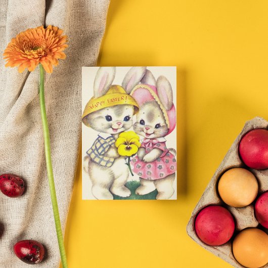 Cute retro  Easter bunny add message Feestdagen Kaart