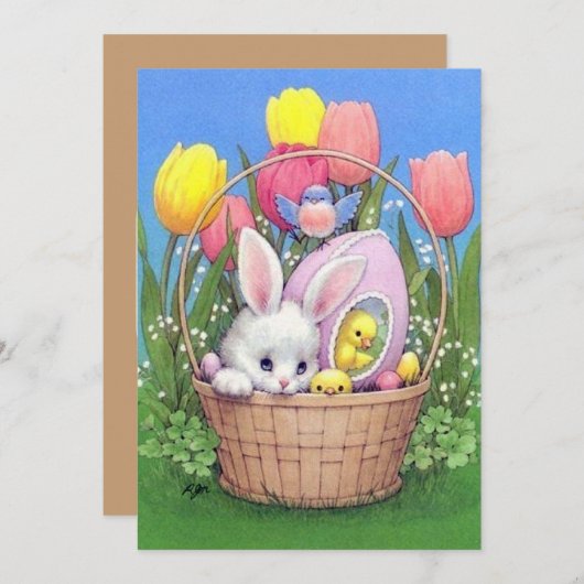 Cute retro Easter bunny add message Feestdagenkaart (Voorkant / Achterkant)