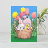 Cute retro  Easter bunny add message Feestdagenkaart (Staand voorkant)