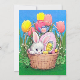 Cute retro Easter bunny add message Feestdagenkaart