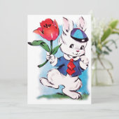 Cute retro Easter bunny add message Feestdagenkaart (Staand voorkant)