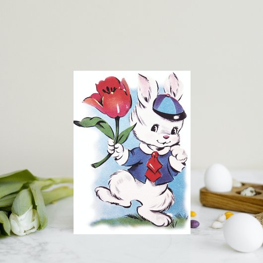 Cute retro Easter bunny add message Feestdagenkaart