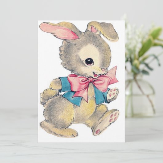 Cute retro  Easter bunny add message Feestdagenkaart (Staand voorkant)