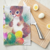 Cute retro  Easter bunny chick Holiday Theedoek (Quarter Fold)