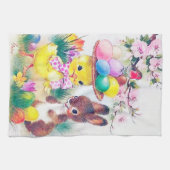 Cute retro  Easter bunny chick Holiday Theedoek (Horizontaal)