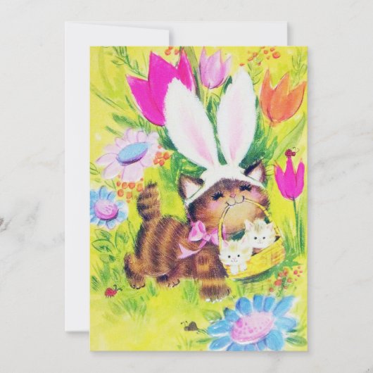 Cute retro Easter cat add message Feestdagenkaart (Voorkant)