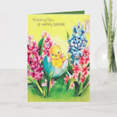 Cute retro Easter chick add message Feestdagen Kaart (Voorkant)