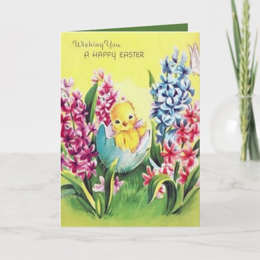 Cute retro  Easter chick add message Feestdagen Kaart (Voorkant)