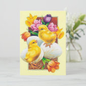 Cute retro Easter chick add message Feestdagenkaart (Staand voorkant)