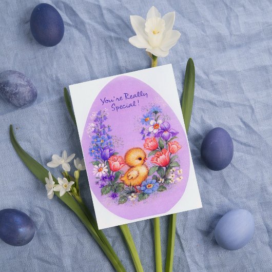 Cute retro Easter chick add message Feestdagenkaart