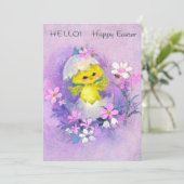 Cute retro Easter chick toevoegen berichtkaart Feestdagenkaart (Staand voorkant)