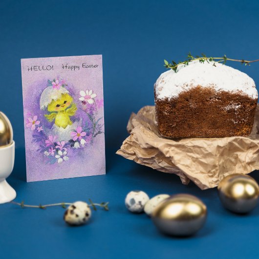 Cute retro Easter chick toevoegen berichtkaart Feestdagenkaart