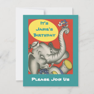Cute Retro Elephant Uitnodiging van met een derde 