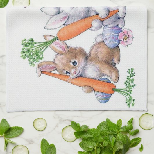 Cute retro  esaterbunnies theedoek (Gevouwen)