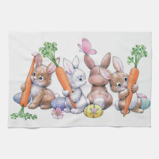 Cute retro esaterbunnies theedoek (Horizontaal)