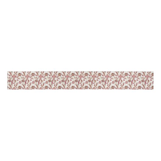 Cute Retro Festive Candy Cane Lollipops Pattern Grosgrain Lint (Voorkant)