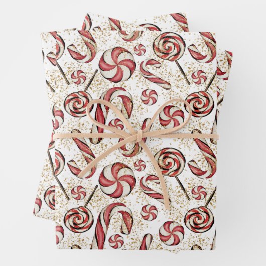 Cute Retro Festive Candy Cane Lollipops Pattern Inpakpapier Vel (In situ)