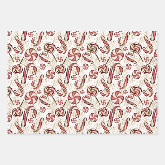 Cute Retro Festive Candy Cane Lollipops Pattern Inpakpapier Vel (Voorkant)