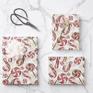 Cute Retro Festive Candy Cane Lollipops Pattern Inpakpapier Vel